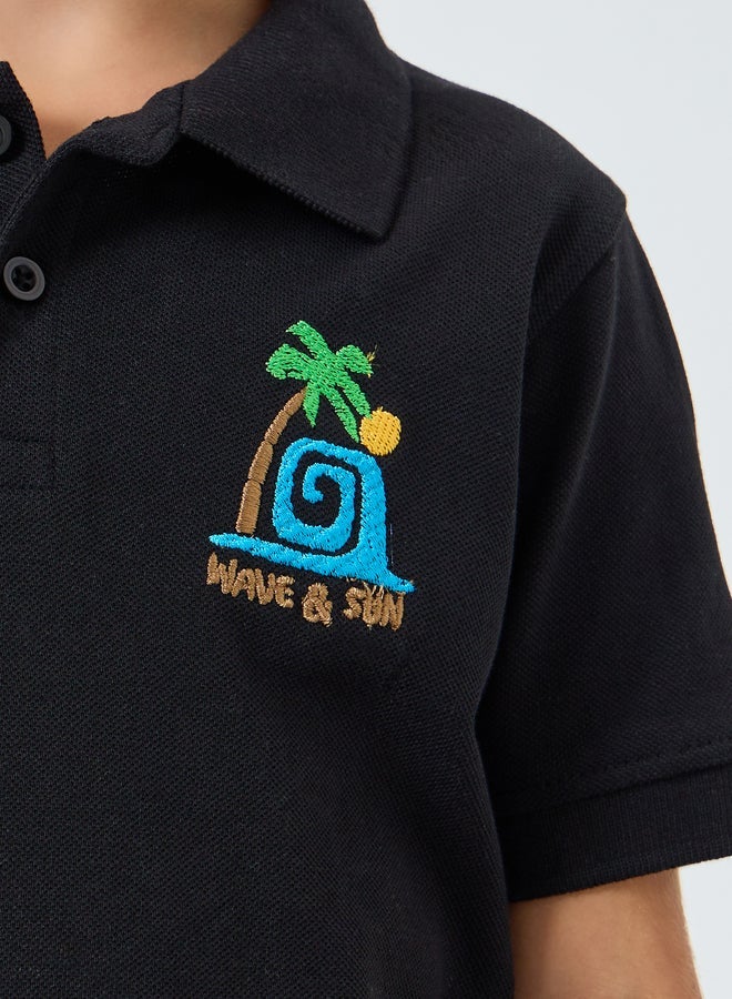 Styli Boys Black Embroidered Polo T-Shirt - Image 4